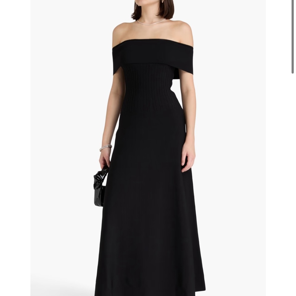 STAUD Black Strapless Off-Shoulder Evening Gown